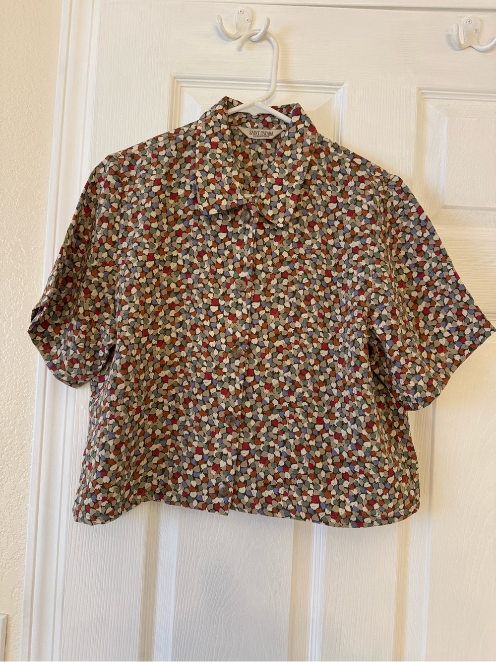 Santorini Multicolor Printed Short Sleeve Button-Down Top
